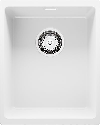 Unterbauspüle für 40er Unterschrank, Granitspüle + Ablauf-Set, Spülbecken 36 x 45 cm, Küchenspüle Weiß von Primagran