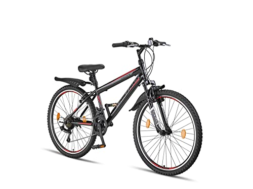 Chillaxx Bike Escape Premium Mountainbike in 24 und 26 Zoll Fahrrad für Mädchen Jungen Herren und Damen - 21 Gang Schaltung (26 Zoll, Schwarz-Rot V-Bremse)