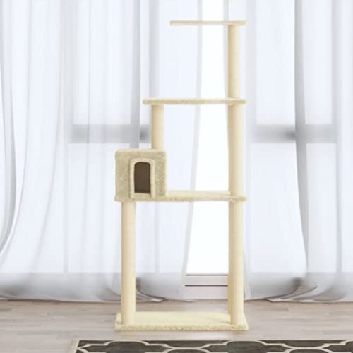 Home Furniture Kratzbaum mit Sisal-Kratzstämmen, cremefarben, 147 cm