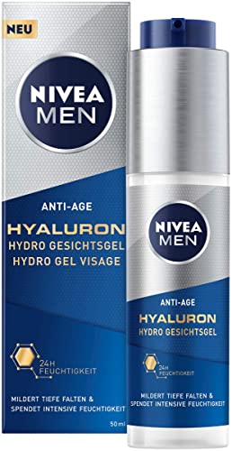 NIVEA MEN Anti-Age Hyaluron Hydro Gesichtsgel (50 ml), Feuchtigkeitsgel mildert selbst tiefe Falten, schnell einziehende Gesichtspflege mit Hyaluron