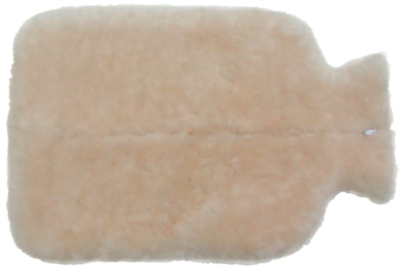Chamier Lammfellprodukte weicher Bezug für Wärmflaschen, Wärmflaschenbezug aus Lammfell mit Reißverschluss naturweiß, waschbar, ca. 36x23 cm (groß)