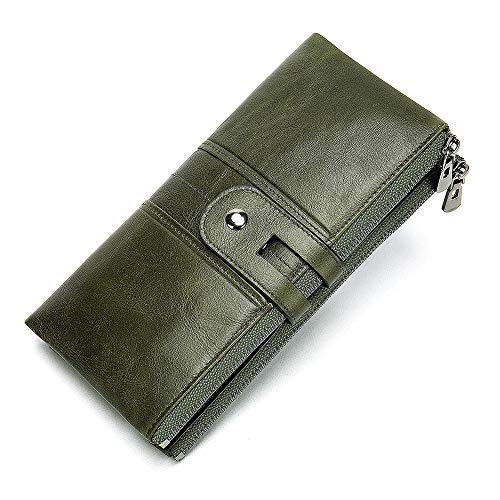 TABKER Herren Geldbörse Damen Leder Lange Brieftasche Multifunktionskartenschatulle Mode Brieftasche (Color : Green)