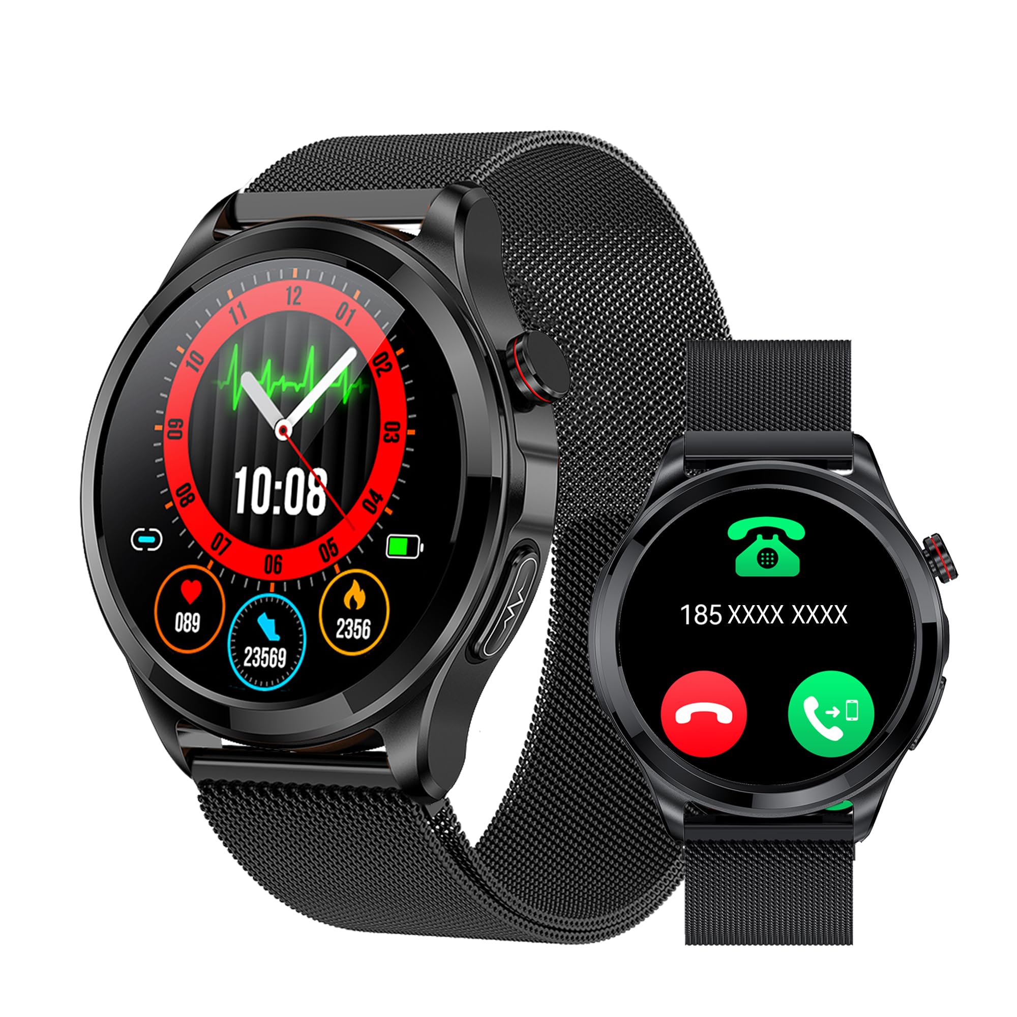 DigiKuber Smart Watch EKG & Zifferblatt/Anruf Annehmen, 1,39 Zoll Wasserdicht Smartwatch mit Blutdruck, SpO2, PPG, Herzfrequenz, Nachricht & Anruferinnerung für Android iOS (Schwarz, Metal 22mm)