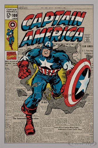 Close Up Captain America Poster Marvel Comics (66x96,5 cm) gerahmt in: Rahmen Silber