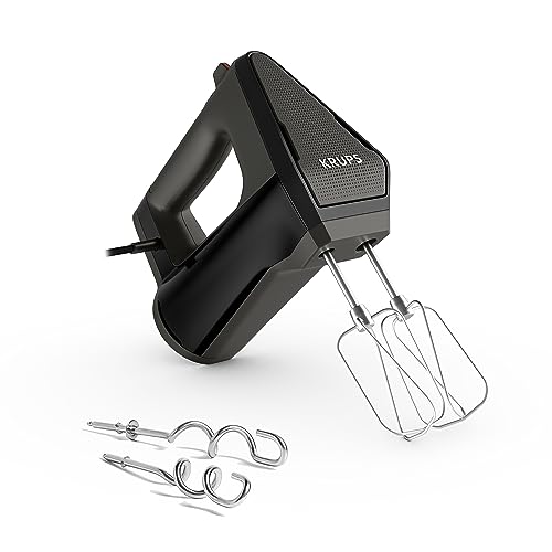 Krups GN6028 3MIX 6000 Handmixer | 600 W | präzise Kontrolle | Soft-Touch-Griff | langes Kabel | praktischer Geschwindigkeitsregler | inkl. Quirle und Knethaken | Schwarz