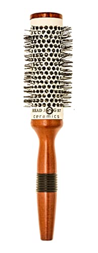 Head Jog Radiale Rundbürste aus Keramikholz. Styling- und Volumen-Haarutensilie mit Nylonborsten und belüftetem Keramikschaft für glattes Haar mit Glanz. Haarbürste rund.