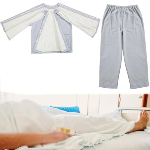 Unisex Patienten Pflege Kleidung Mit Reißverschluss Winter Plus Samt Patientenpflege,Kleidung,Leicht Zu Tragen,für Bettlägerige Inkontinenz-Patienten,ältere Menschen (Light Gray L)