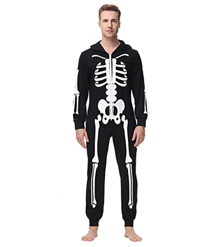 thematys Skelett Onesie mit Kapuze | Einteiler für Erwachsene | perfekt für Halloween & Mottowoche | Verschiedene Größen (Männlich, XXL)