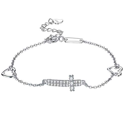 NOVOCE S925 Sterling Silber Zirkonia Armband Love Cross Armband Damen Simple Style Jewelry Accessories Silber 925 Silber