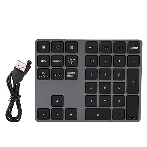 Drahtlose Zifferntastatur, Schwarz 34 Tasten Mini-Tastatur, drahtlose Bluetooth-Zifferntastatur für PC, tragbare ergonomische Tastatur