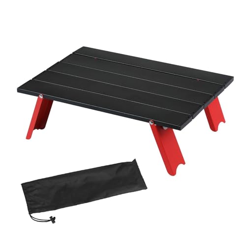 SANWOOD Zusammenklappbarer Tisch Faltbar Kleiner Strand Ultraleicht Aluminium Faltbar Solide Konstruktion Starke Tragfähigkeit Hohe Stabilität Mini Schwarz & Rot