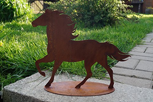BADEKO Edelrost Pferd laufend auf Platte Garten Mustang Hengst Metall Dekoration Rost Tierfigur