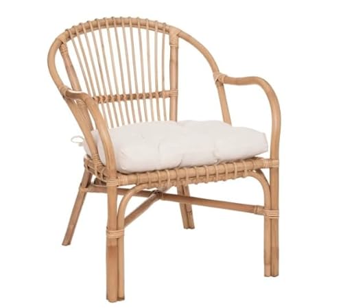 Avilia Stuhl für Innen- und Außenbereich, Sessel für Garten und Wohnzimmer, aus Rattan und Stoff, 77 x 68 x 60 cm, Beige und Weiß