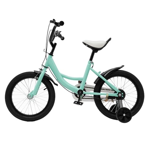 Loohacp 16 Zoll Kinderfahrrad mit abnehmbarem Zusatzrad, Unisex, Material aus kohlenstoffreichem Stahl ist stark und stabil, geeignet für das Fahren im Freien (Grün)