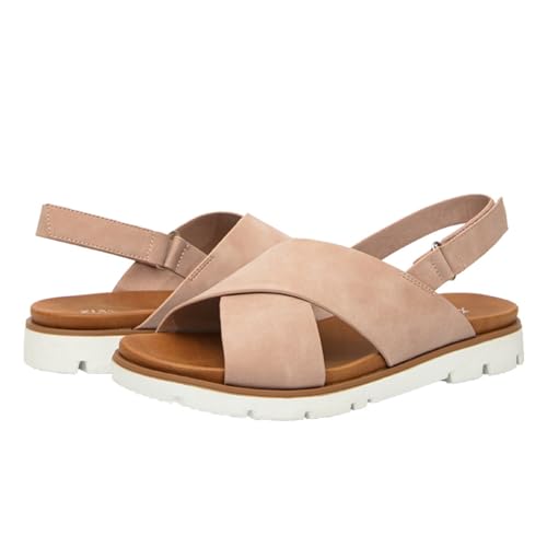 NEOFEN Flache Slide-Sandalen für Damen – bequeme, lässige, überkreuzte, flache Sommerschuhe. (Color : Pink, Size : 40 EU)