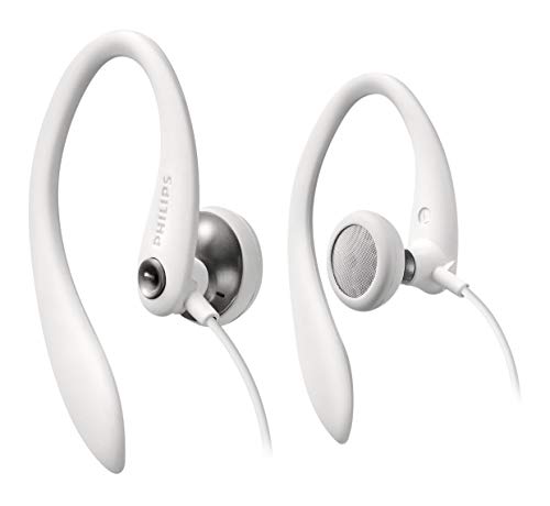 Philips SHS3300WT/10 In Ear Bügel-Kopfhörer (SportKopfhörer, Kraftvoller Sound, Bass-Beat-Öffnungen, Komfort-Ohrpolster, Ergonomische Ohrbügel, Asymmetrisches Kabelsystem) weiß