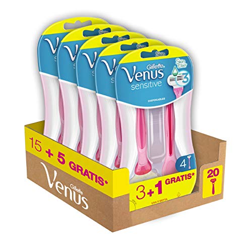 Gillette Venus Sensitive Damenrasierer, glatte Rasur mit feuchtigkeitsspendendem Streifen für den Einsatz und Gillette, 5 x 4 Ersatzklingen mit 3 Klingen