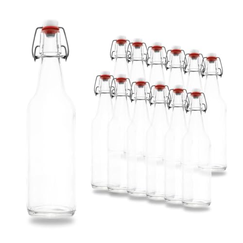 12 x Bierflaschen 500 ml weiß inkl. passenden Bügelverschluss – 12 Glasflaschen 500ml im Bundle perfekt geeignet als Einmachflaschen 500 ml, Schnapsflaschen 500ml.