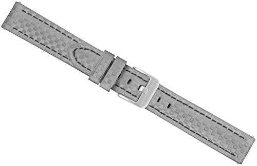 BandOh 18mm Leder Uhren Armband Grau mit schwarzer Naht Carbon Look Dornschließe