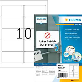 Herma Adressetiketten Special Nr. 10307, 96 x 50,8 mm, selbstklebend, ablösbar, bedruckbar, weiß, 1000 Stück auf 100 Blatt