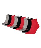 PUMA unisex Quarter Sportsocken Kurzsocken Socken 271080001 9 Paar, Farbe:Mehrfarbig, Menge:9 Paar (3x 3er Pack), Größe:47-49, Artikel:-232 black/red