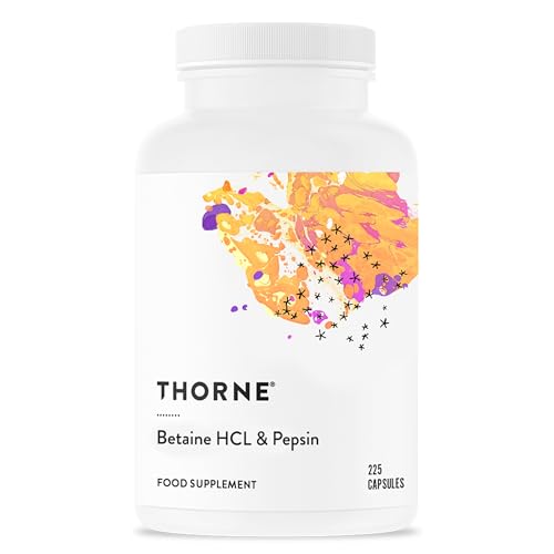 Thorne Betaine HCL & Pepsin - Verdauungsenzyme für den Abbau und die Aufnahme von Proteinen - 225 Kapseln