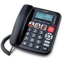 Emporia KFT20 Schnurgebundenes Seniorentelefon Freisprechen, für Hörgeräte kompatibel, Wahlwiederholung Beleuchtetes Display Schwarz (KFT20)