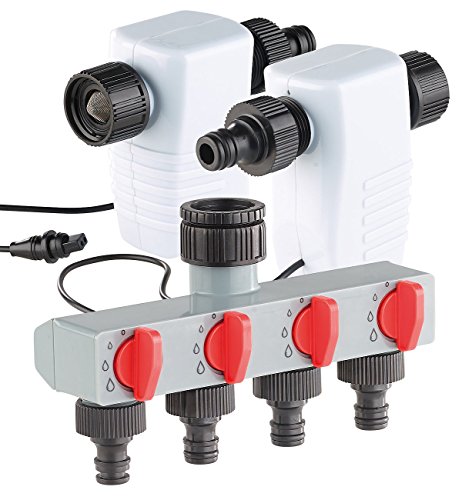 Royal Gardineer Automatische Wasseruhr: Elektronisch gesteuertes Magnet-Ventil im 2er-Set mit 4-Wege-Verteiler (Gartenschlauch Ventil elektrisch)
