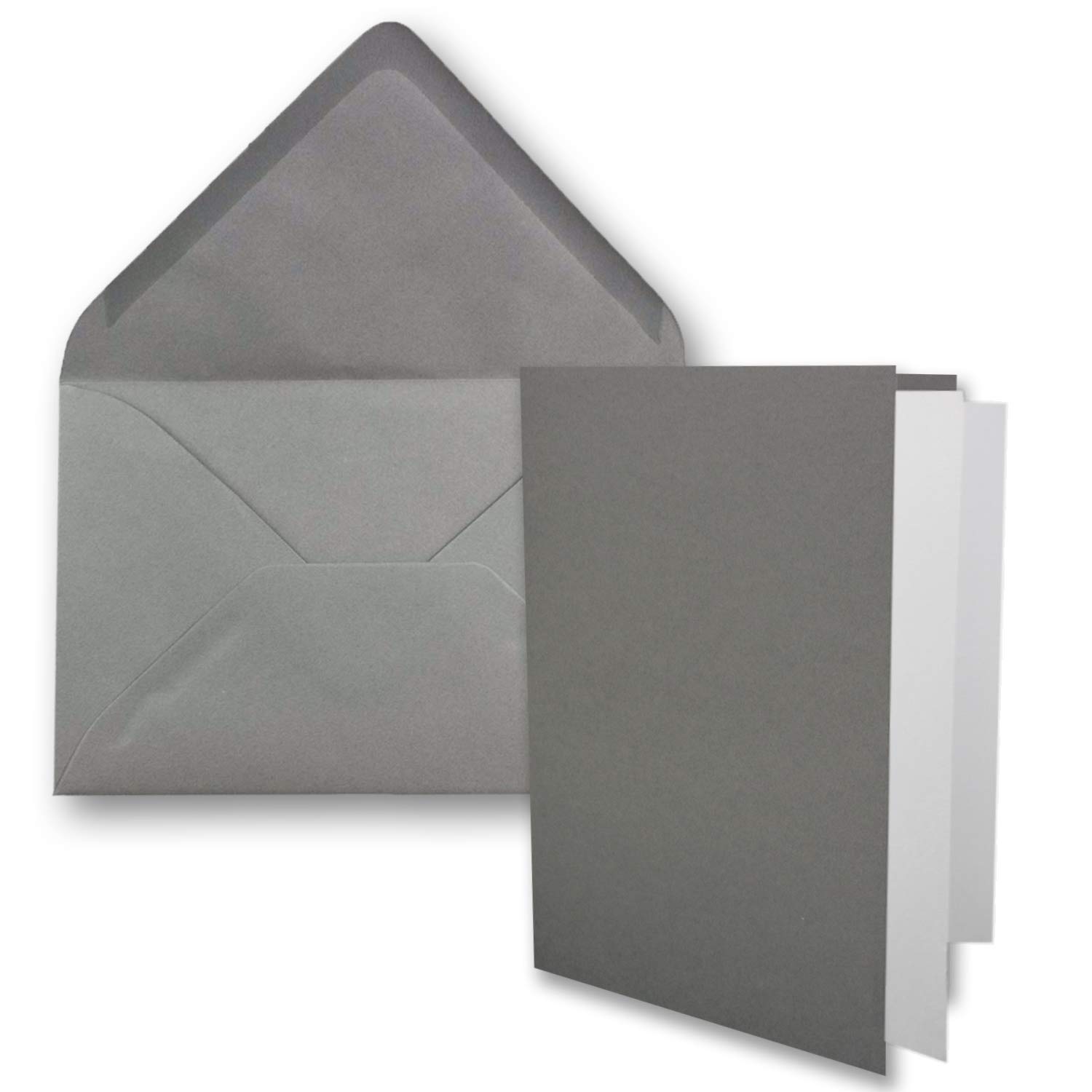 100x DIN B6 Faltkarten-Set - Graphit-Grau - 115 x 170 mm - 11,5 x 17 cm - Doppelkarten mit Umschlägen und Einleger-Papier - FarbenFroh by GUSTAV NEUSER