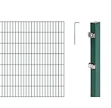 Alberts 643829 Doppelstabmattenzaun als 12 tlg. Zaun-Komplettset mit Klemmlasche 6-5-6 mm Stahldraht verschiedene Längen und, grün, Höhe: 1400 mm