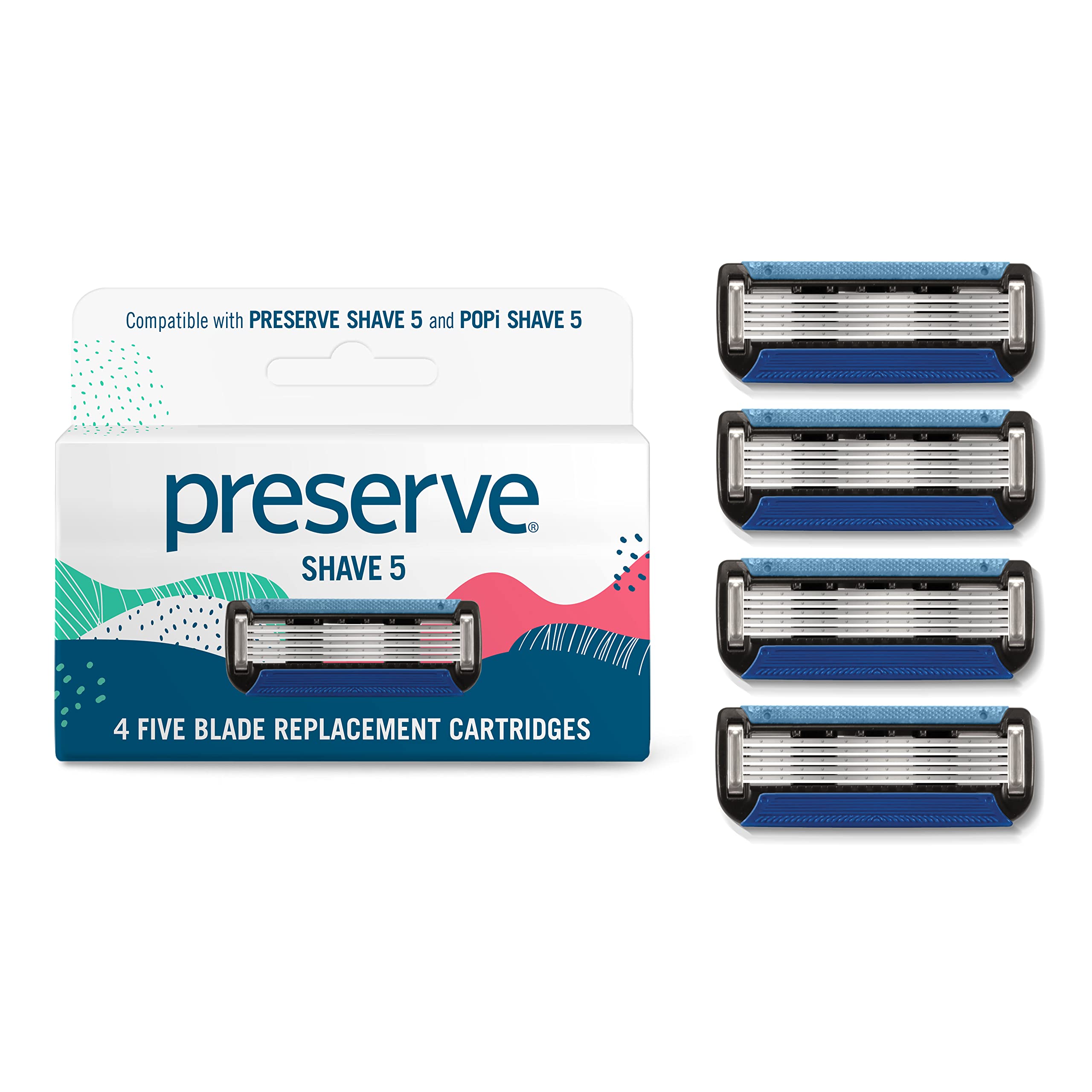 Preserve Shave 5 Ersatzklingen für Preserve Shave 5 Rasierer, 1 Pack mit 4 Klingen (nur kompatibel mit Preserve Shave 5)