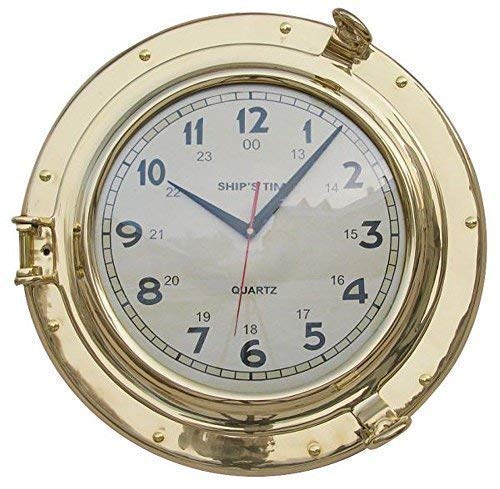 linoows Bullaugen-Uhr, Schiffsuhr, Wanduhr, Große Kapitänsuhr aus Messing Ø 40 cm