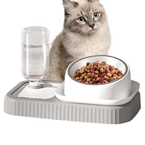 PERTID Katzenschüsseln, doppelte Schüsseln für Hunde und Katzen – geneigte Wasser- und Futternäpfe für Haustiere, aus Edelstahl mit Cipliko