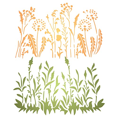 Stencil 2 x Löwenzahn-Schablone, 2 Stück/33 x 21,5 cm (L) – Verwenden Sie Gräser, Blumen Schichtung, um Textur und Design zu gemischten Medien-Hintergründen hinzuzufügen. Schablonen für Malvorlagen