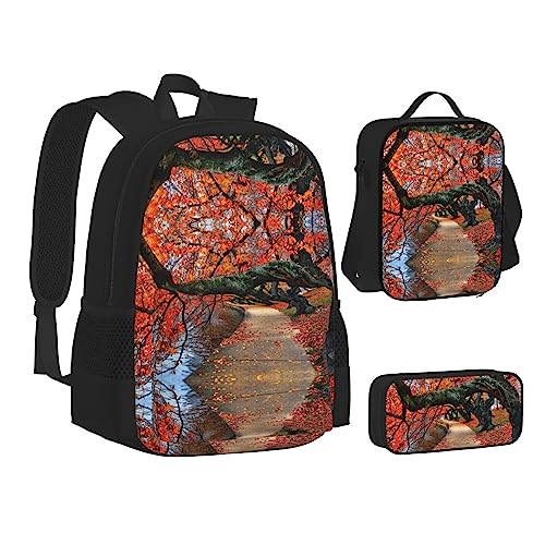 FRGMNT Ocean Segelrucksack Schule Büchertaschen Set Lunchtasche Federmäppchen Schulrucksäcke für Teen Mädchen Jungen, Baum im Herbst, Einheitsgröße, Schulrucksack