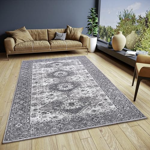 Hanse Home Pare Teppich Orientalisch – Flachgewebe Vintage Design, Anti-Rutsch Unterseite, hochwertig gewebt Designerteppich für Wohnzimmer, Schlafzimmer, Esszimmer, Flur – Grau Schwarz, 75x150cm