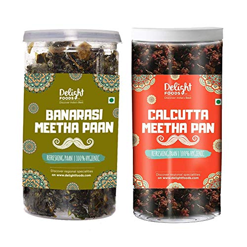 Delight Foods Mukhwas Banarasi Meetha Paan (Ohne Supari & Areca-Nuss) (Calcutta Paan 100g + Banarasi Paan 100g)_Verpackung kann variieren
