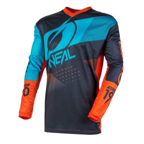 O'NEAL | Motocross-Trikot | Enduro Motorrad | Passform für Maximale Bewegungsfreiheit, Gepolsterter Ellbogenschutz, Atmungsaktiv | Jersey Element Factor | Erwachsene | Blau Grau Orange | Größe M