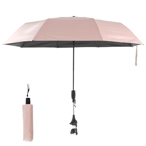 Kinderwagen Regenschirm 360 ° Verstellbarer Parasol UPF 50+ Sonnenschutz Kinderwagen Parasol tragbarer abnehmbarer Kinderwagen Regenschirm mit Klammer für Kleinkinder(Falten Sie rosa 945 -Leuchten)