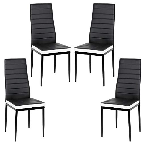 Flyelf 4er Set Esszimmerstühle,Pu Leder Esszimmerstuhl Küchenstühle mit Ergonomisch geformte Lehne (4-Schwarz+Weiß)