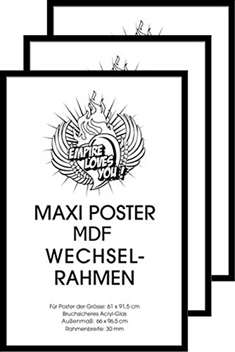 empireposter 3 Stück Rahmen #319067 Maxi Poster Wechselrahmen der Marke Shinsuke® 61x91,5 cm Profil: 30mm MDF Holzfaserwerkstoff lackiert schwarz