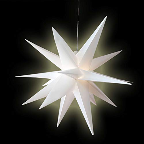 Stern Weihnachten weiß beleuchtet Ø 100cm mit 18 Zacken zum Aufhängen 7m Strom-Kabel mit LED-Birne außen