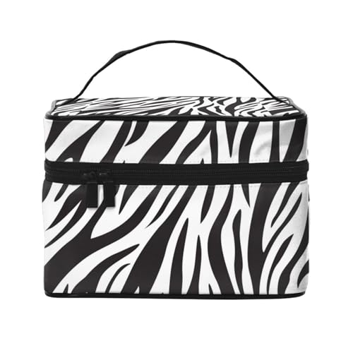 Make-up-Tasche, große Kosmetiktasche, tragbare Reisetasche, Leder, wasserdicht, für Damen und Mädchen,Zebra-Druck
