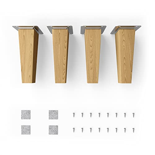Sossai® Holz-Tischbeine - Clif Square | Öl-Finish | Höhe: 15 cm | HMF3 | eckig, konisch (gerade Ausführung) | Material: Massivholz (Eiche) | für Tische, Beistelltische, Schminktische
