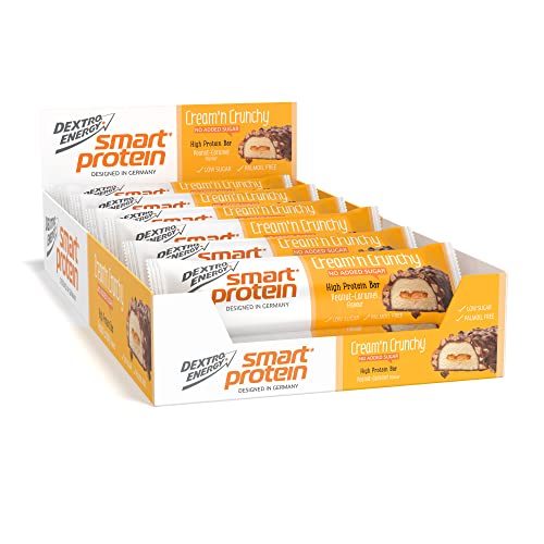 Dextro Energy Cream&Crunchy - leckerer Proteinriegel mit zart schmelzendem Kern - cremig und knusprig für Indoor oder Outdoor Workout - Peanut Caramel - 12 x45 g (12er Pack)