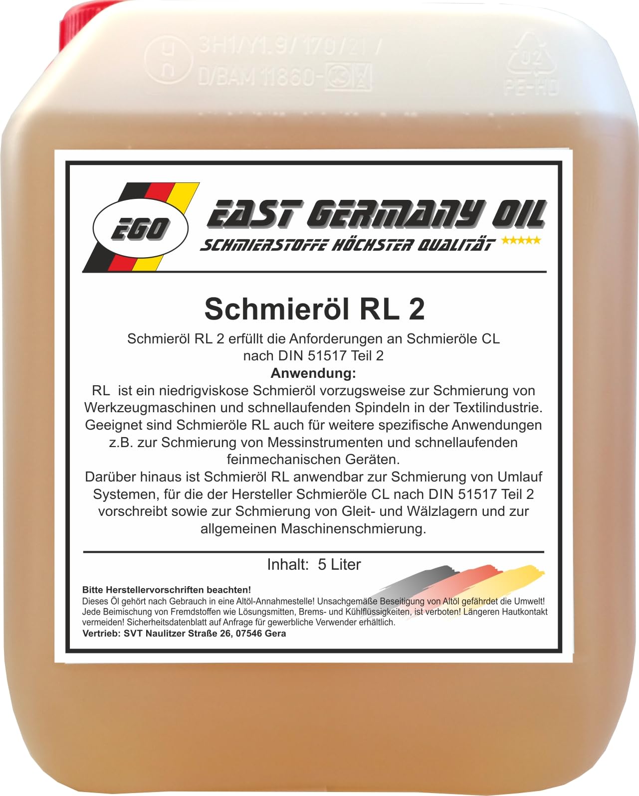 Schmieröl RL 2,Spindelöl (Kanister 5 Liter)