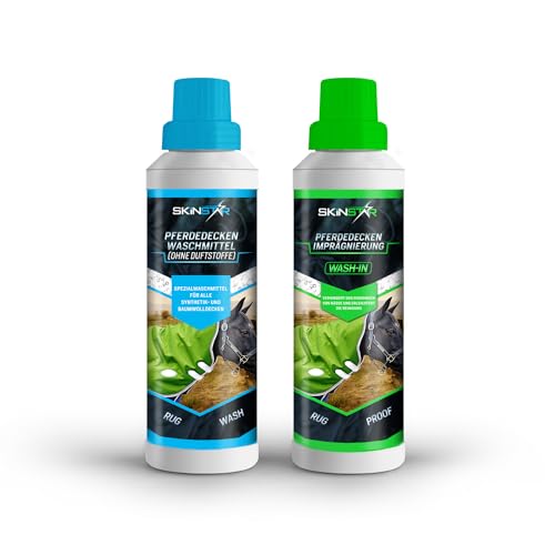 SkinStar Pferdedecken-Waschmittel ohne Duftstoffe + Wash-In Imprägnierung Doppelpack je 500ml