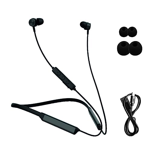 Manta 5.2 Bluetooth Kopfhörer mit Kabel - mit Doppelter Akku - Sound bis zu 28 Stunden - Magnetische Befestigung - Sportkopfhörer mit Mikrofon - Schnelles Aufladen - Metallgehäuse, schwarz