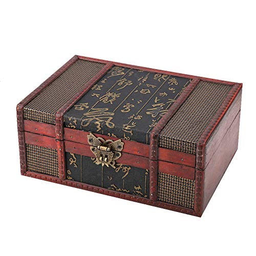 Lazmin Aufbewahrungsbox aus Holz, Vintage große Schatzkiste mit Schloss, für Bücher, Dokumente, Schmuck, Inneneinrichtung(Chinesischer Stil)