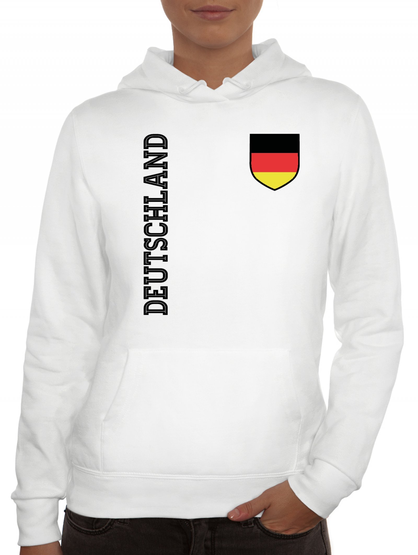 Germany Fußball WM Fanshirt Gruppen Damen Hoodie Frauen Kapuzenpullover Fan Trikot Deutschland, Größe: XXL,Weiß